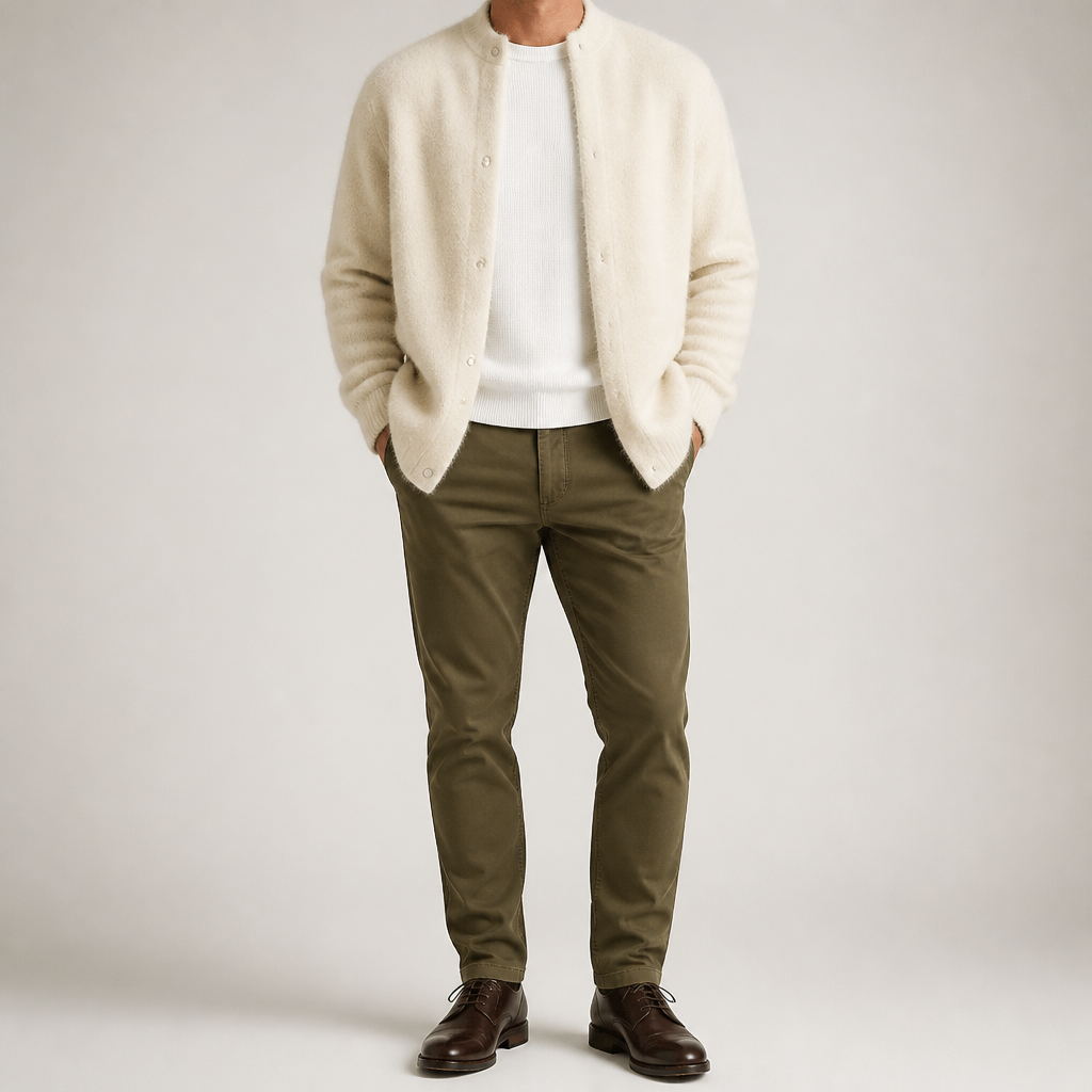Sabian | Mens Knitted Jumper Soft Loose Casual Sweater, Creamy