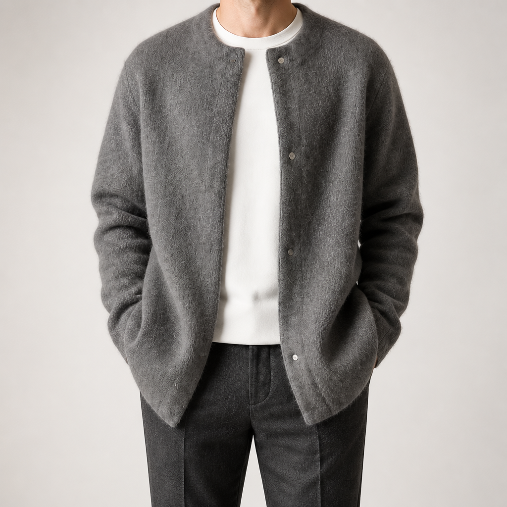 Sabian | Mens Knitted Jumper Soft Loose Casual Sweater, Dark Grey
