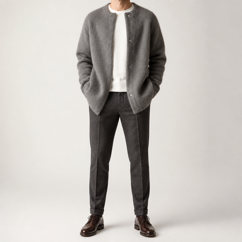 Sabian | Mens Knitted Jumper Soft Loose Casual Sweater, Dark Grey