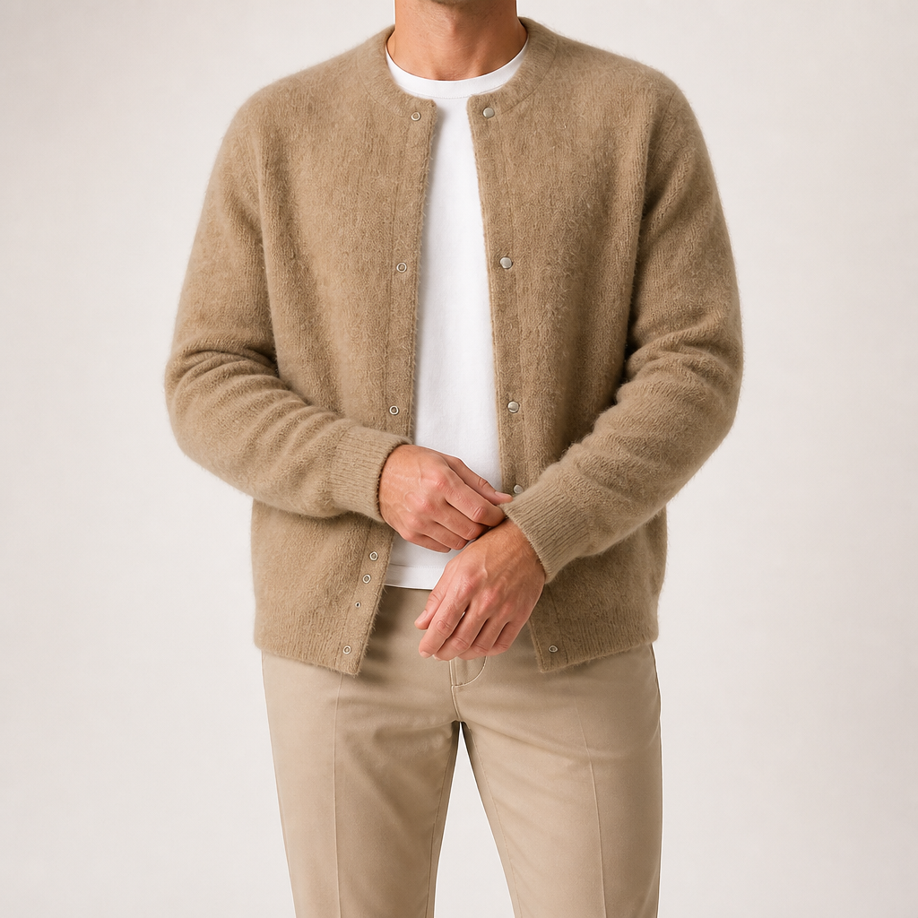 Sabian | Mens Knitted Jumper Soft Loose Casual Sweater, Khaki