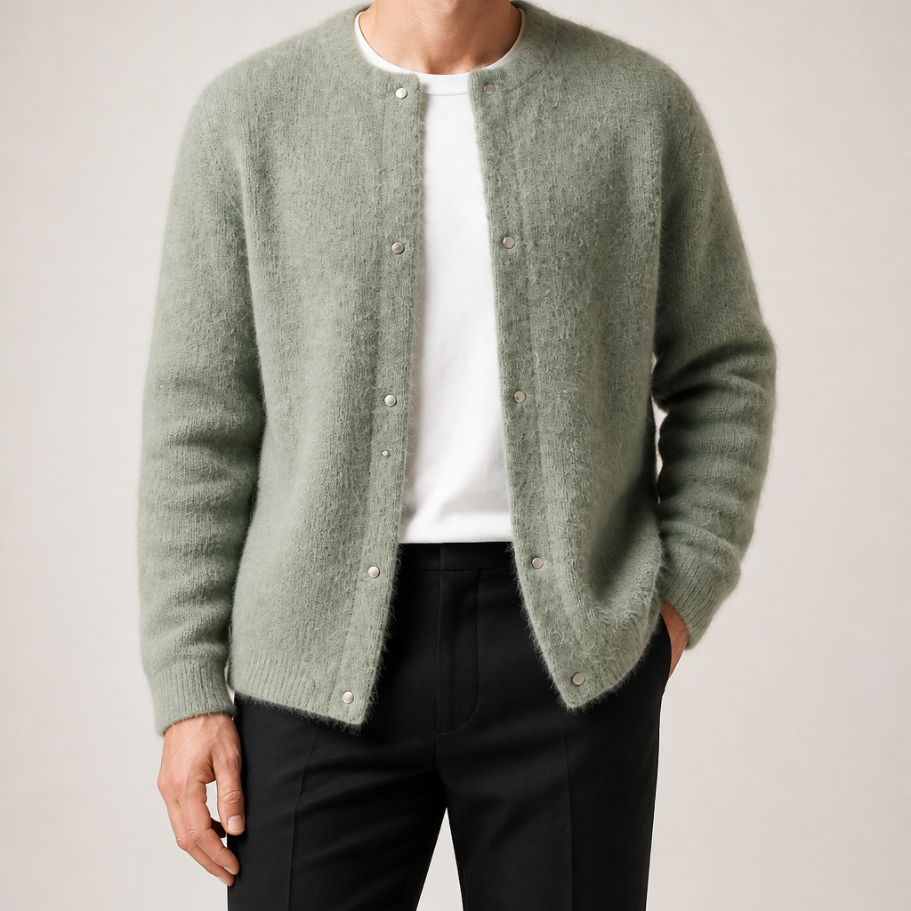 Sabian | Mens Knitted Jumper Soft Loose Casual Sweater, Light Green