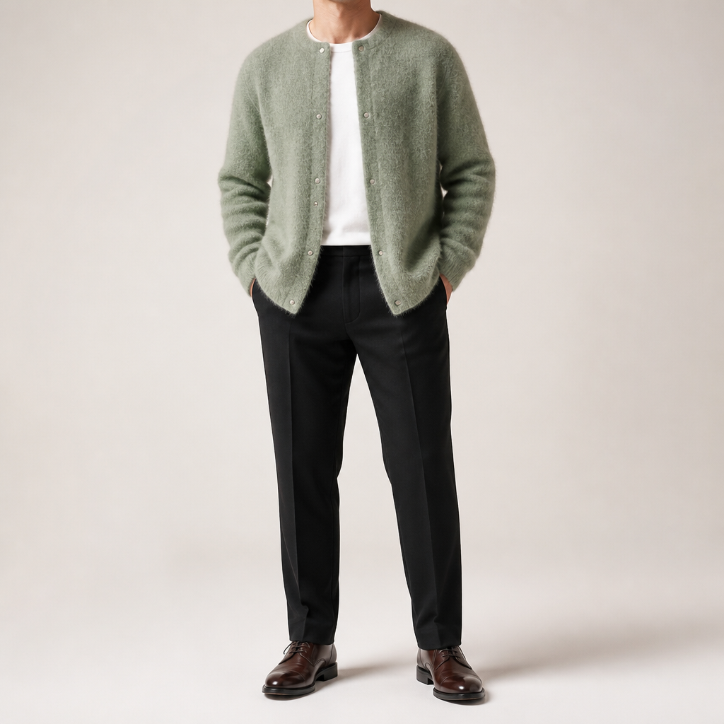 Sabian | Mens Knitted Jumper Soft Loose Casual Sweater, Light Green
