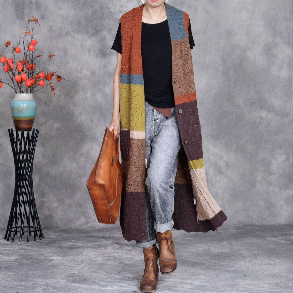 Sabine | Womens Colour Block Knit Longline Sleeveless Cardigan Vest - 5