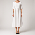 Saoirse | Womens Wedding Guest Summer Midi Cotton Linen Round Neck Dresses, White