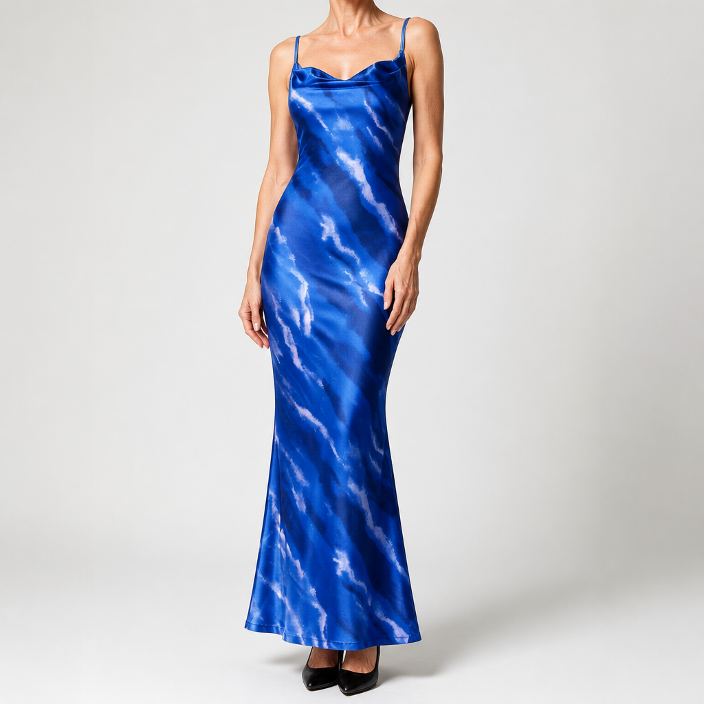 Saskia | Womens Floral Print Strappy Sleeveless Summer Slip Wedding Guest Dresses, Blue