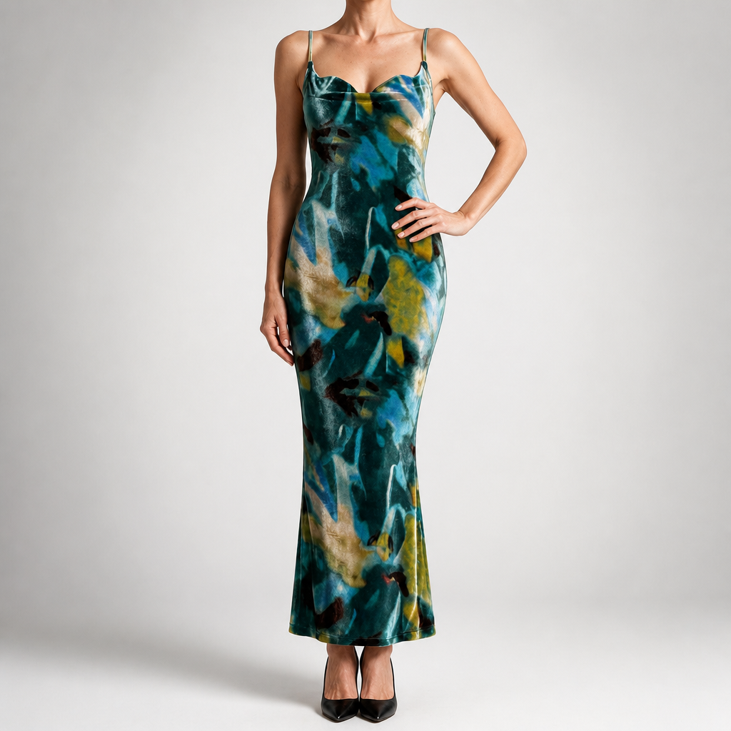 Saskia | Womens Floral Print Strappy Sleeveless Summer Slip Wedding Guest Dresses, Dark Green
