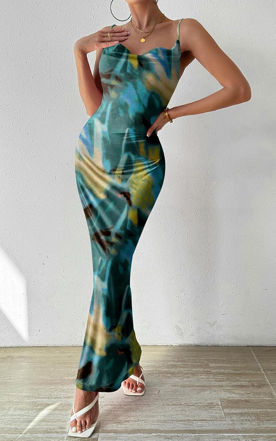 Saskia | Womens Floral Print Strappy Sleeveless Summer Slip Wedding Guest Dresses - Dark Green