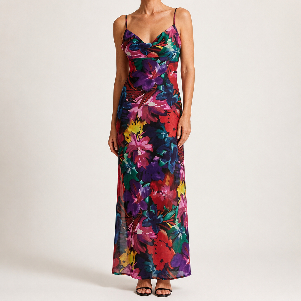 Saskia | Womens Floral Print Strappy Sleeveless Summer Slip Wedding Guest Dresses, Purple