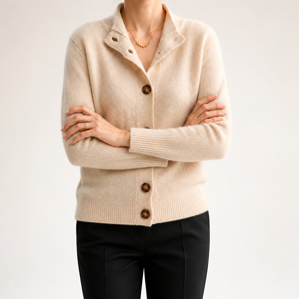 Saskia | Womens Knitted Button Long Cardigan, Apricot