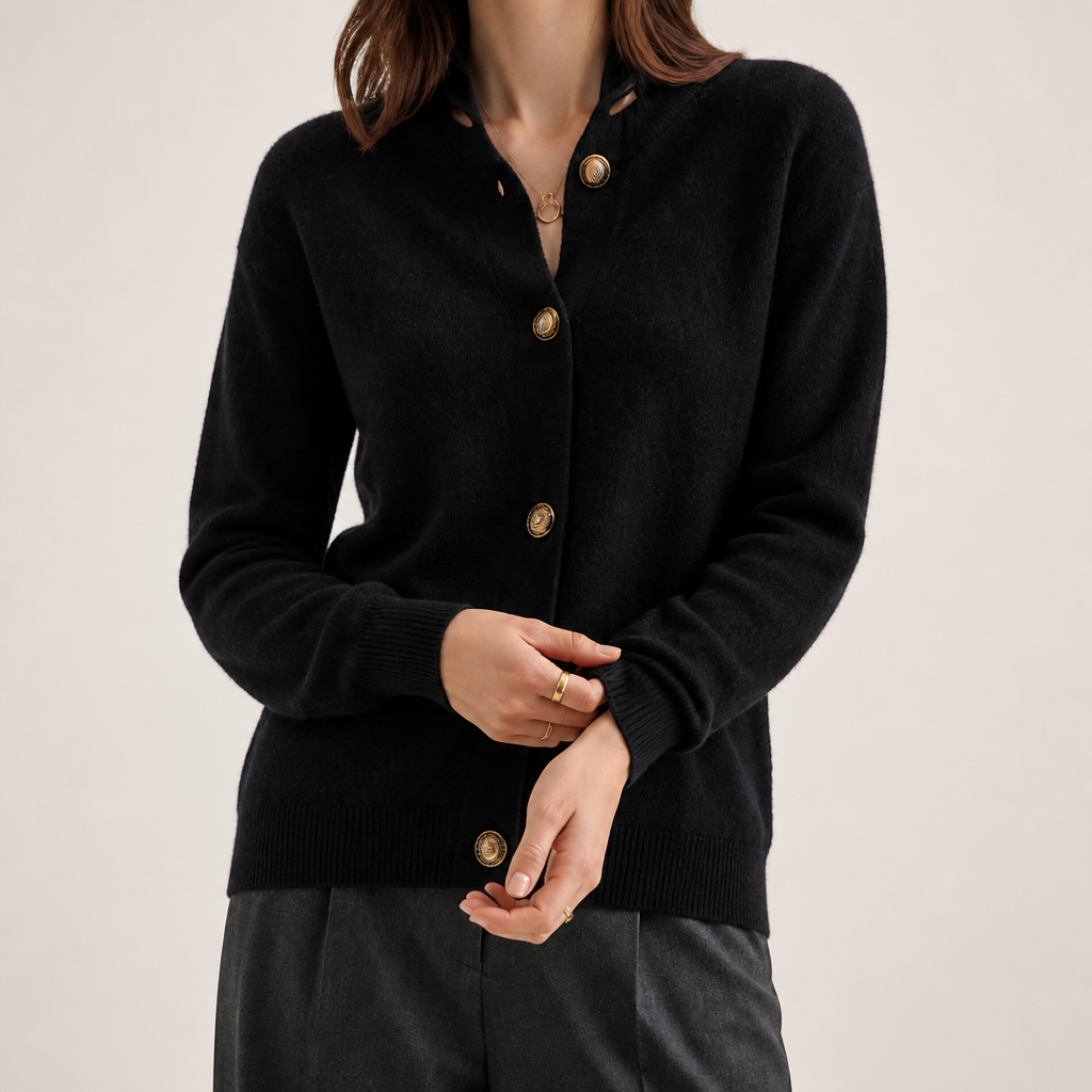 Saskia | Womens Knitted Button Long Cardigan, Black
