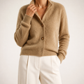 Saskia | Womens Knitted Button Long Cardigan, Camel