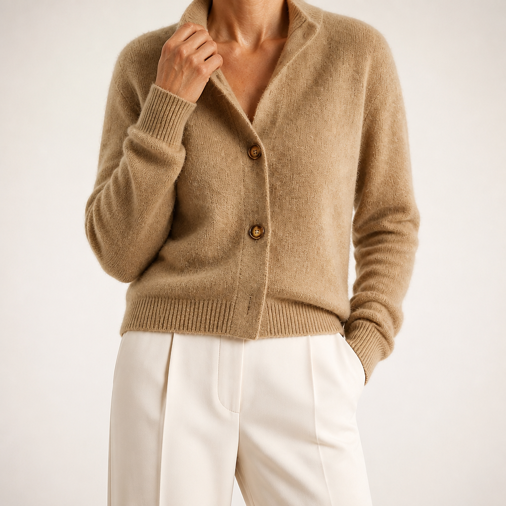 Saskia | Womens Knitted Button Long Cardigan, Camel