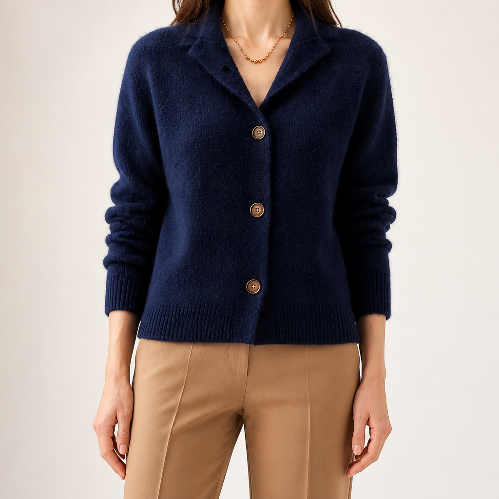 Saskia | Womens Knitted Button Long Cardigan, Navy Blue