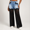 Selene | Womens Jeans High Waisted Lace Patchwork Denim, Black