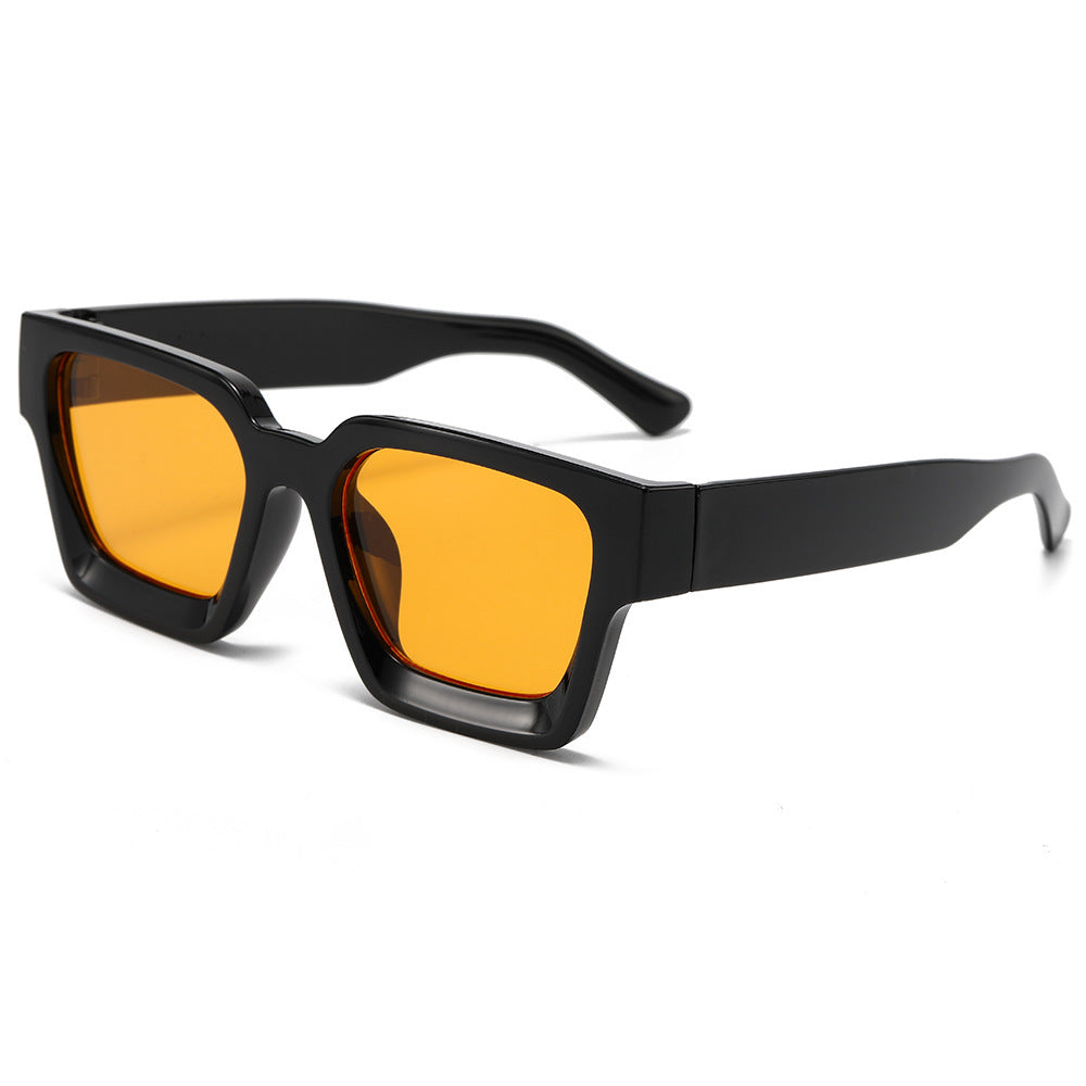 Selene | Womens Square UV Protection Sunglasses - Black / Orange Lens