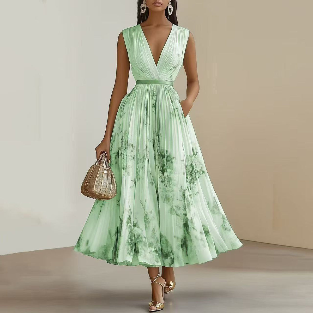 Seraphina | Womens Sleeveless Pleated Printed Maxi Wedding Guest Summer Elegant Dresses - 10