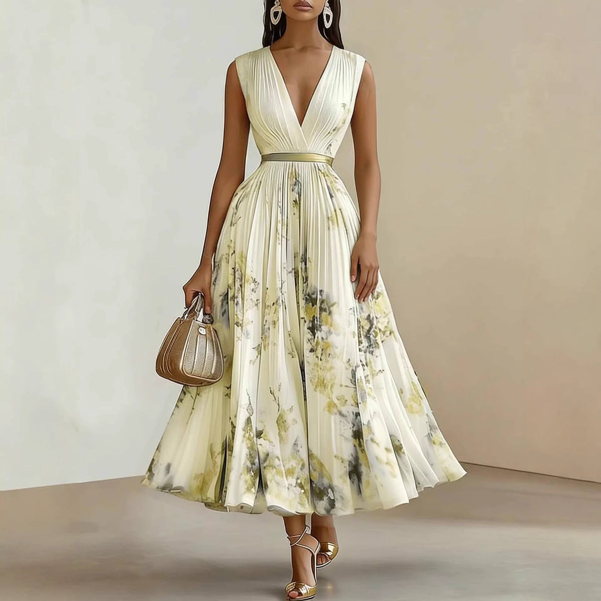 Seraphina | Womens Sleeveless Pleated Printed Maxi Wedding Guest Summer Elegant Dresses - 2