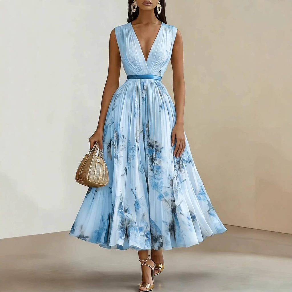 Seraphina | Womens Sleeveless Pleated Printed Maxi Wedding Guest Summer Elegant Dresses - 3