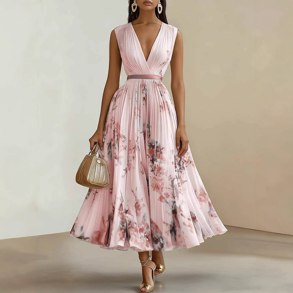 Seraphina | Womens Sleeveless Pleated Printed Maxi Wedding Guest Summer Elegant Dresses - 4