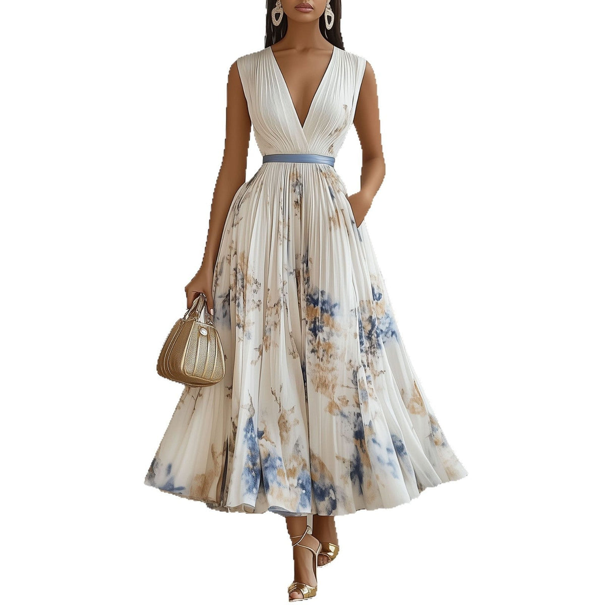 Seraphina | Womens Sleeveless Pleated Printed Maxi Wedding Guest Summer Elegant Dresses - 5