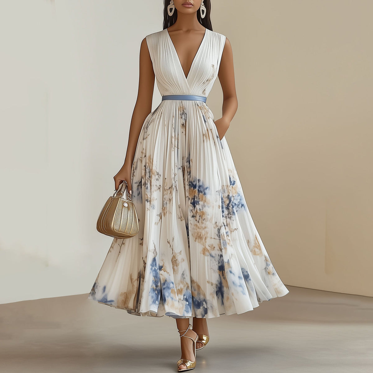 Seraphina | Womens Sleeveless Pleated Printed Maxi Wedding Guest Summer Elegant Dresses - 6