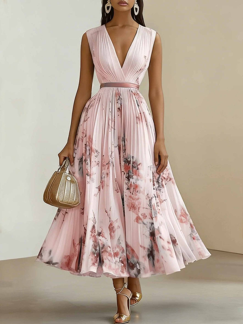 Seraphina | Womens Sleeveless Pleated Printed Maxi Wedding Guest Summer Elegant Dresses - 7