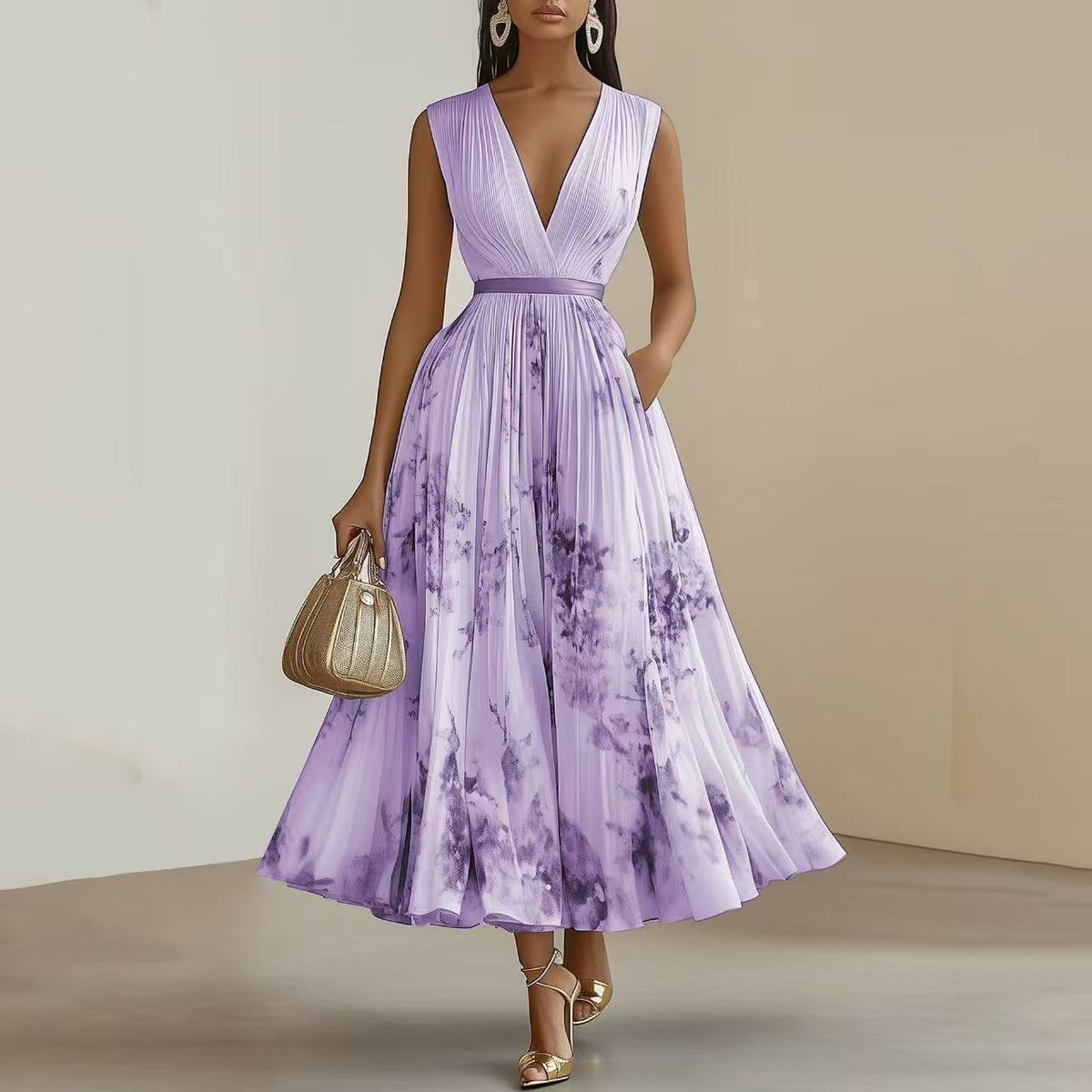 Seraphina | Womens Sleeveless Pleated Printed Maxi Wedding Guest Summer Elegant Dresses - 9