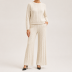 Seraphine | Womens Knit Jumper Vest Wide Leg Trousers Clothing Set, Beige 2