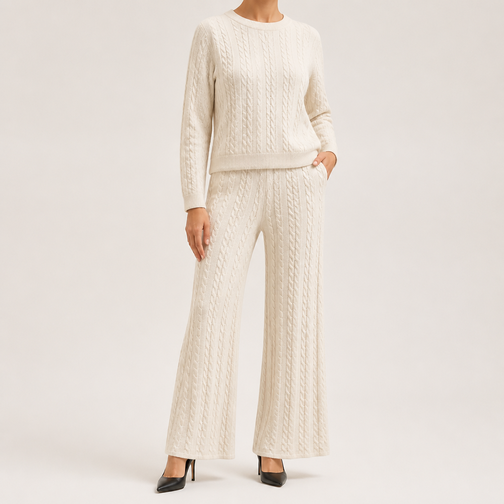 Seraphine | Womens Knit Jumper Vest Wide Leg Trousers Clothing Set, Beige 2