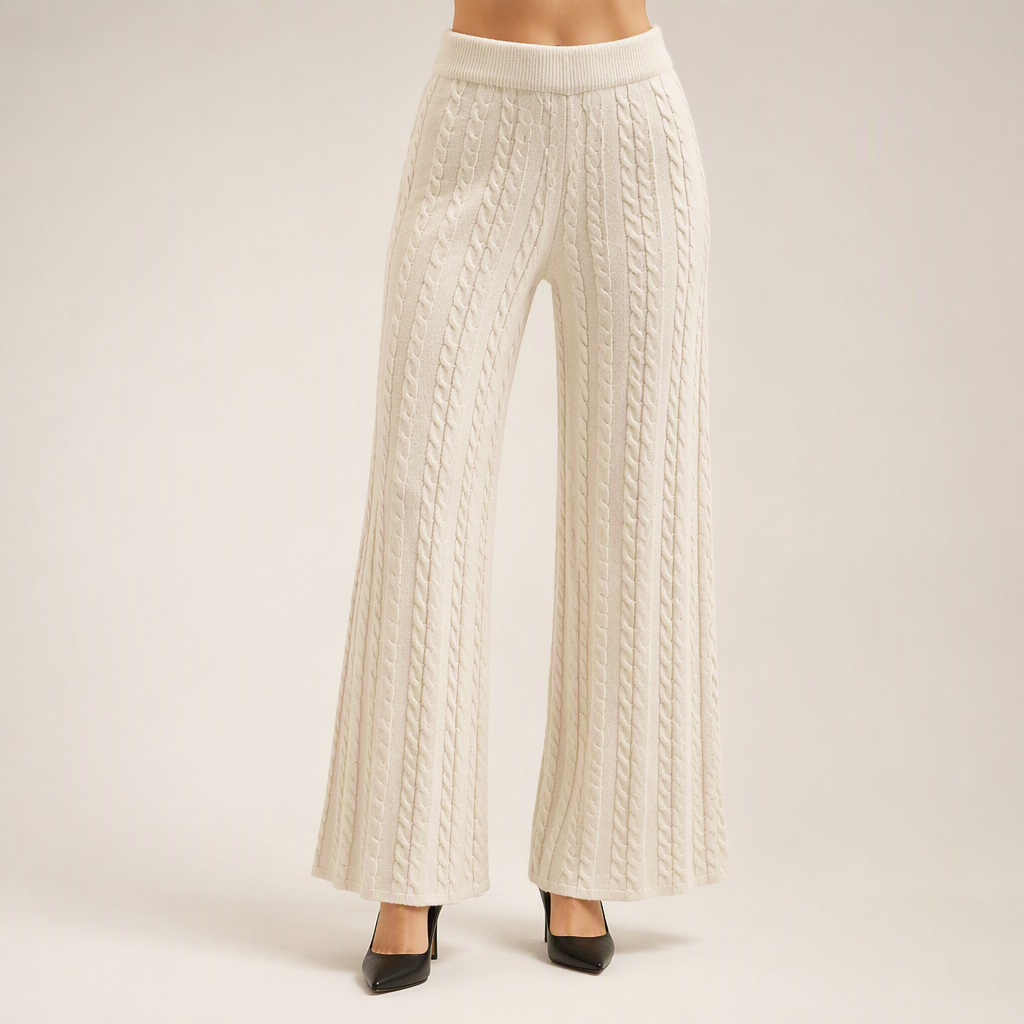 Seraphine | Womens Knit Jumper Vest Wide Leg Trousers Clothing Set, Beige 2