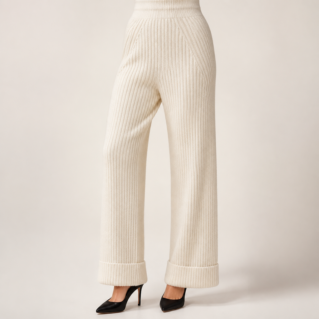 Seraphine | Womens Knit Jumper Vest Wide Leg Trousers Clothing Set, Beige 3