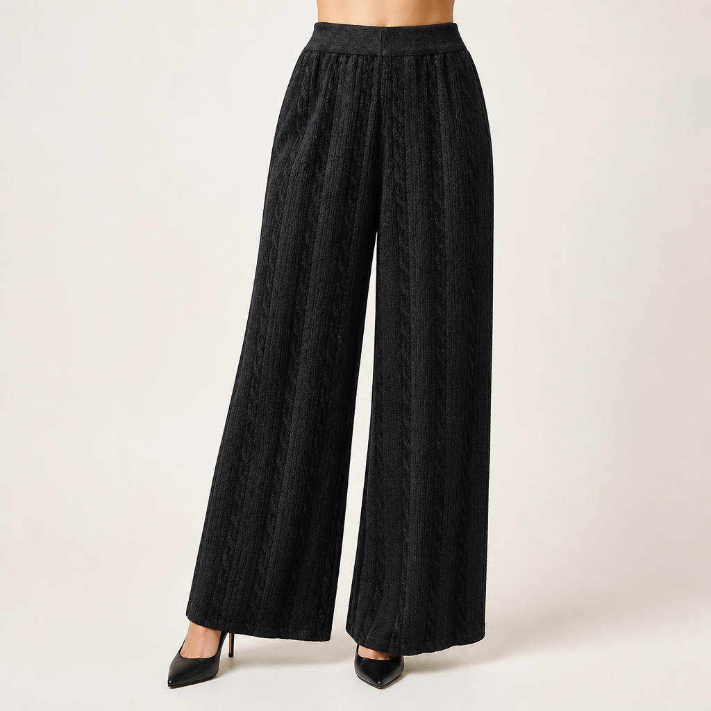 Seraphine | Womens Knit Jumper Vest Wide Leg Trousers Clothing Set, Black