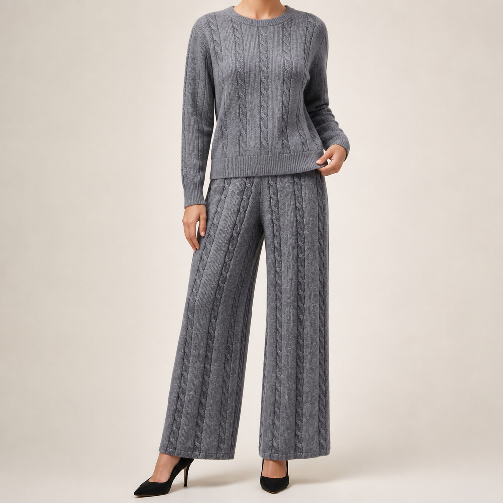 Seraphine | Womens Knit Jumper Vest Wide Leg Trousers Clothing Set, Grey