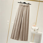 Seraphine | Womens Knit Vest Jumper and Wide Leg Trousers Set - Khaki Trousers