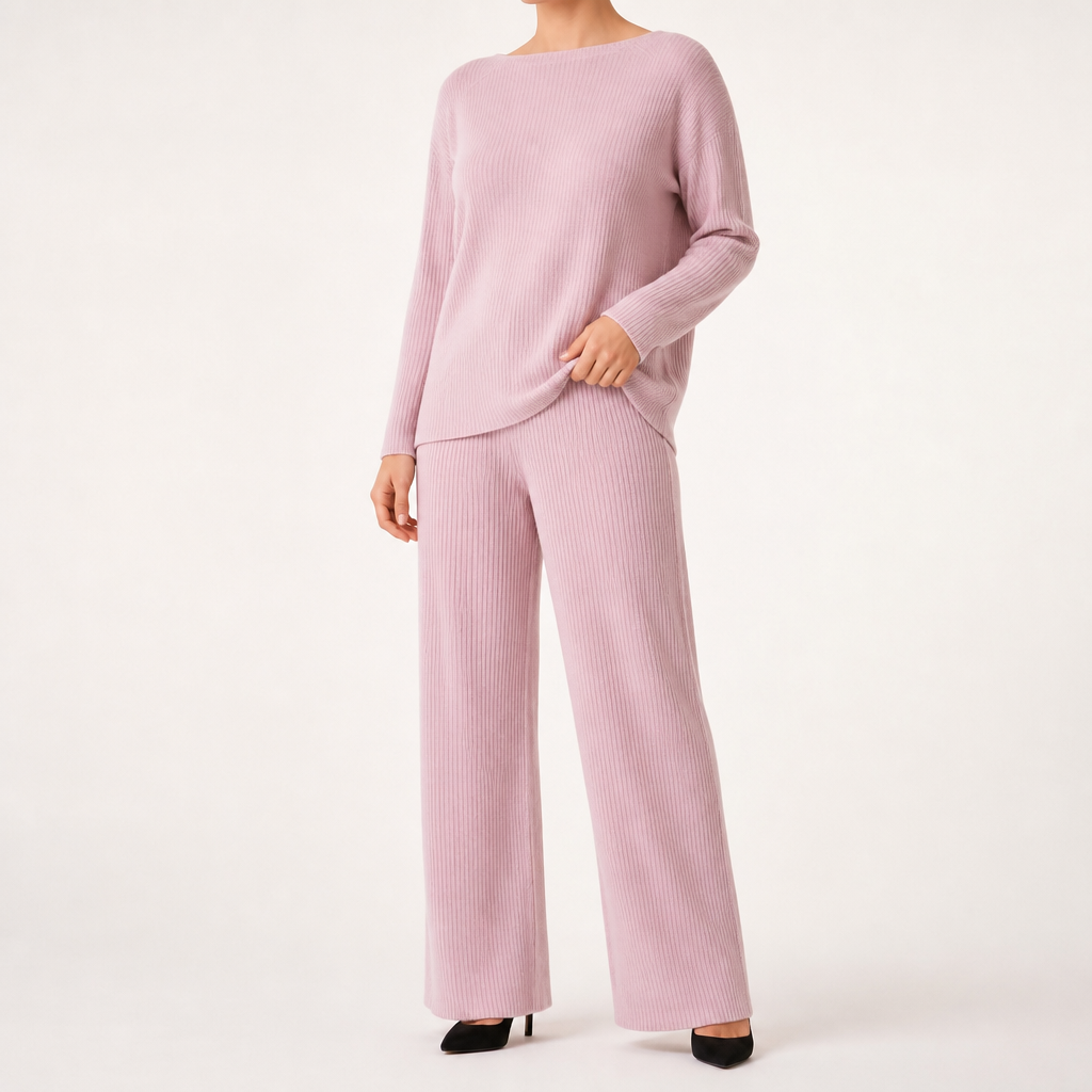 Seraphine | Womens Knit Jumper Vest Wide Leg Trousers Clothing Set, Pink