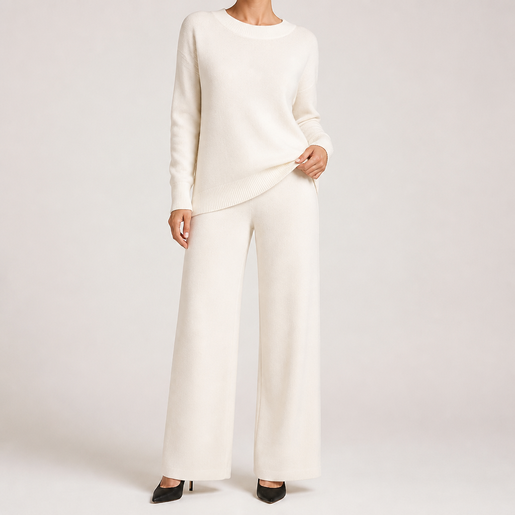 Seraphine | Womens Knit Jumper Vest Wide Leg Trousers Clothing Set, White 2