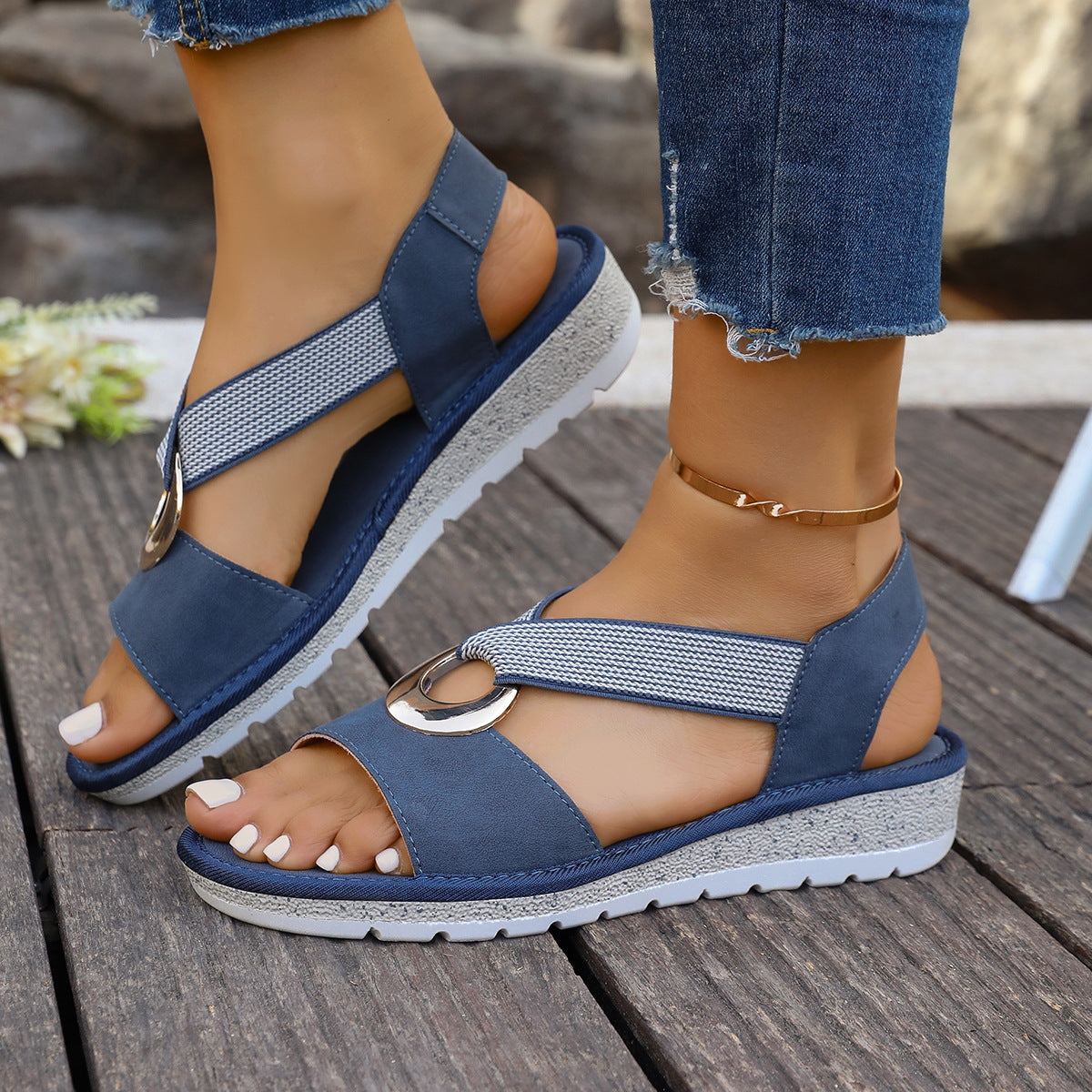 Serena | Womens Wedge Heel Ankle Strap Fisherman Sandals - 6