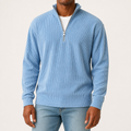 Silas | Mens Corduroy Stand Collar Zip Long Sleeve Polo, Sky Blue