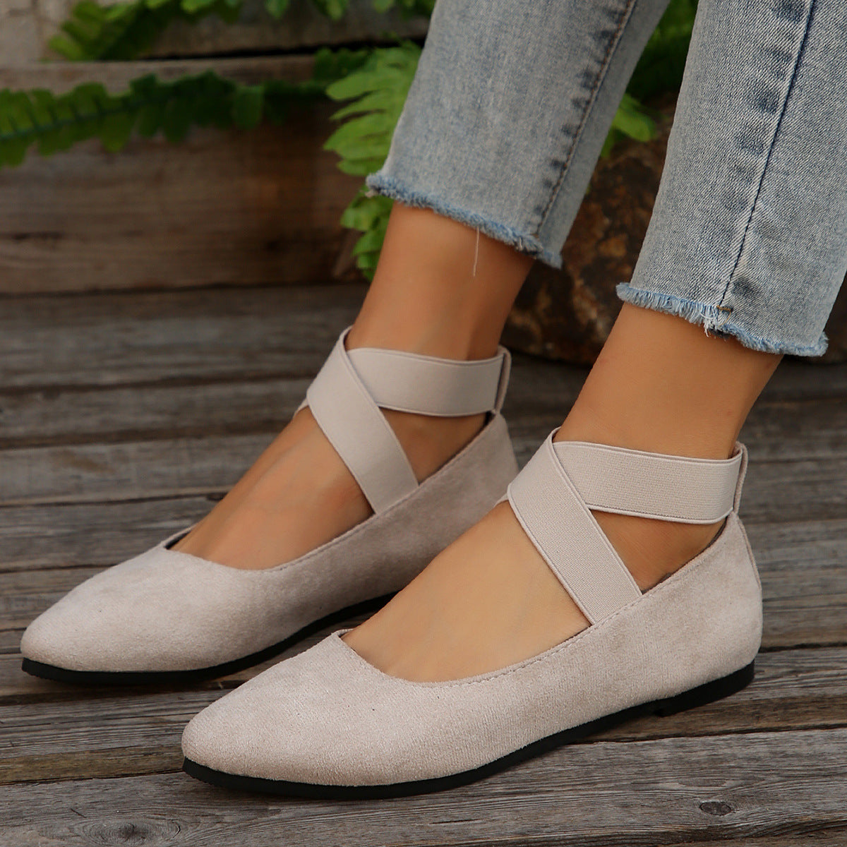 Simone | Womens Round Toe Elastic Ballet Flats Black Off White Brown Shoes - 4