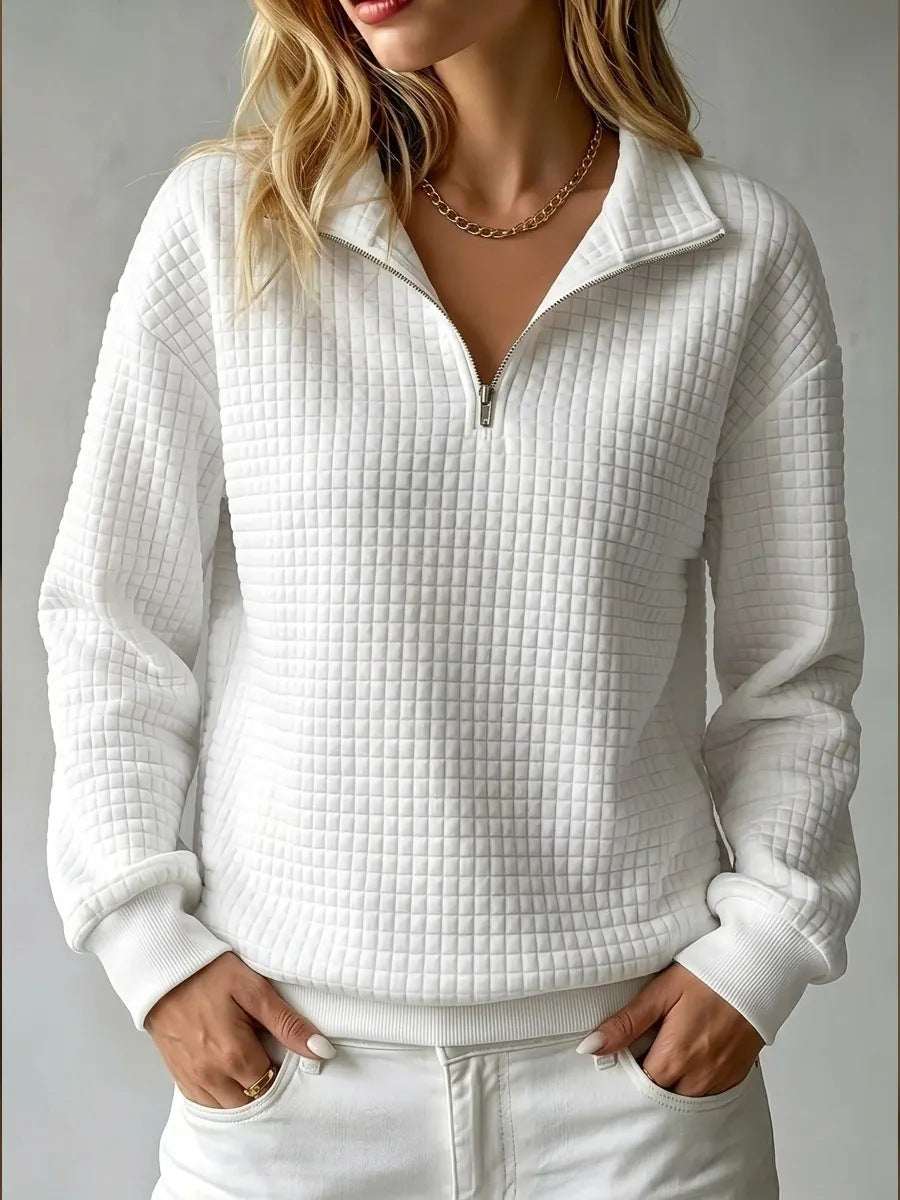 Sloane | Womens Waffle Knit Quarter Zip Sweatshirt Jumper - 1