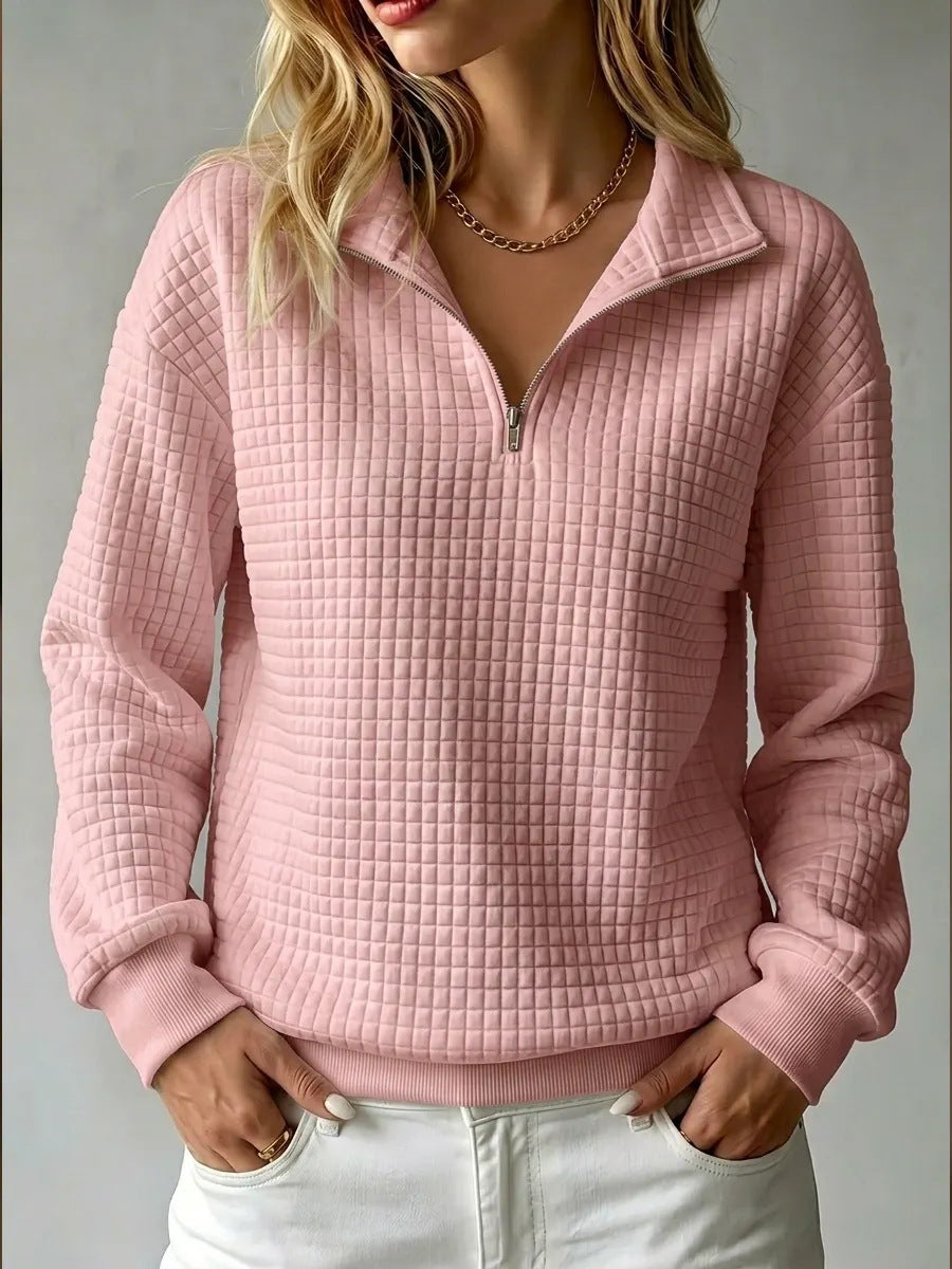 Sloane | Womens Waffle Knit Quarter Zip Sweatshirt Jumper - 3
