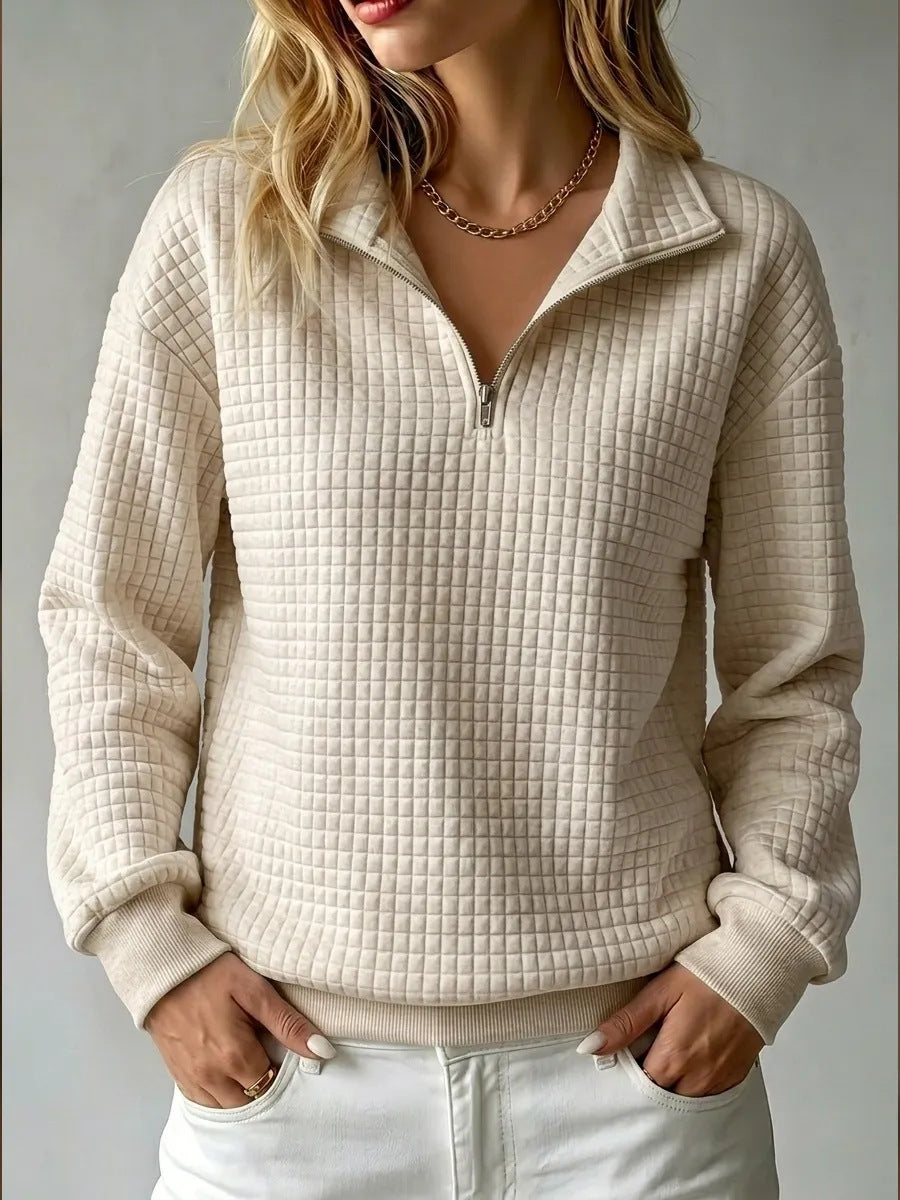Sloane | Womens Waffle Knit Quarter Zip Sweatshirt Jumper - 4