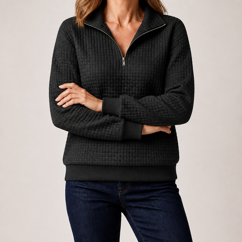 Sloane | Womens Waffle Knit Quarter Zip Sweatshirt Jumper, Black