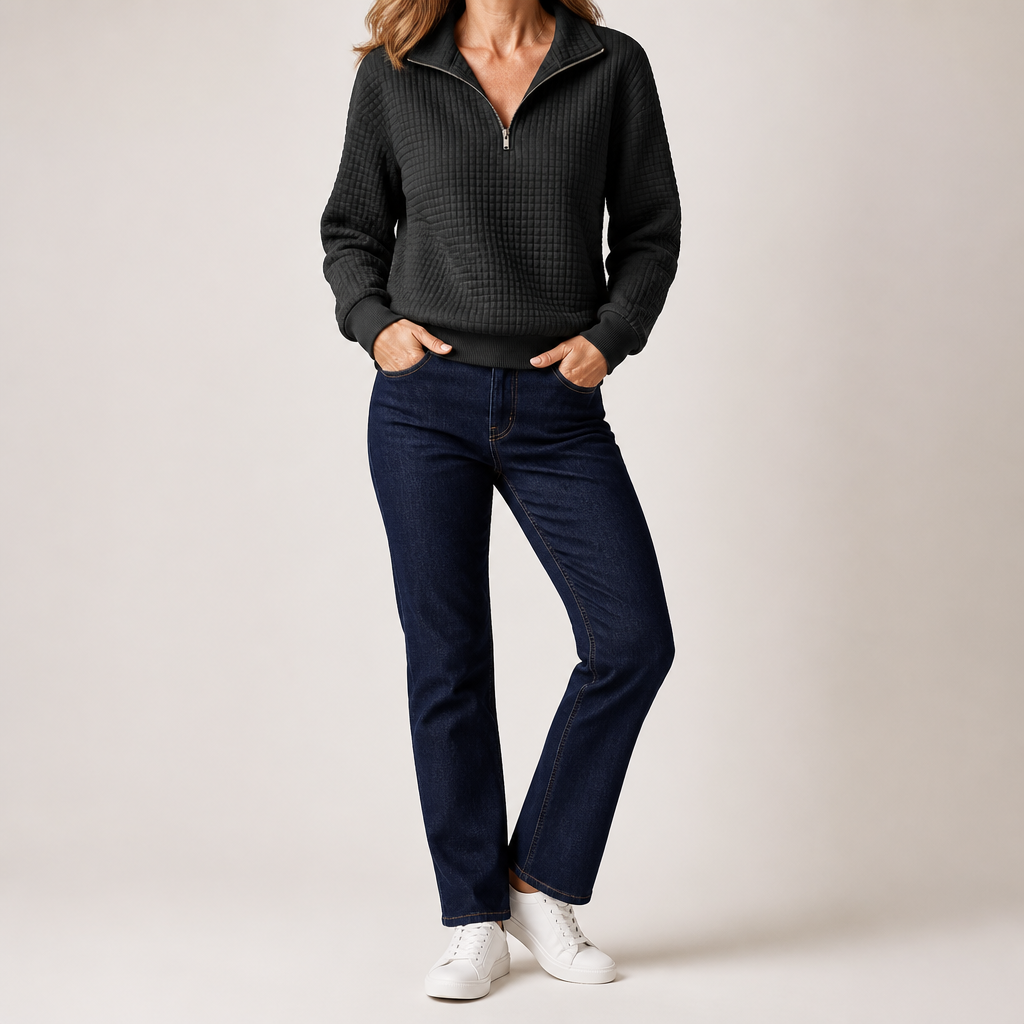 Sloane | Womens Waffle Knit Quarter Zip Sweatshirt Jumper, Black