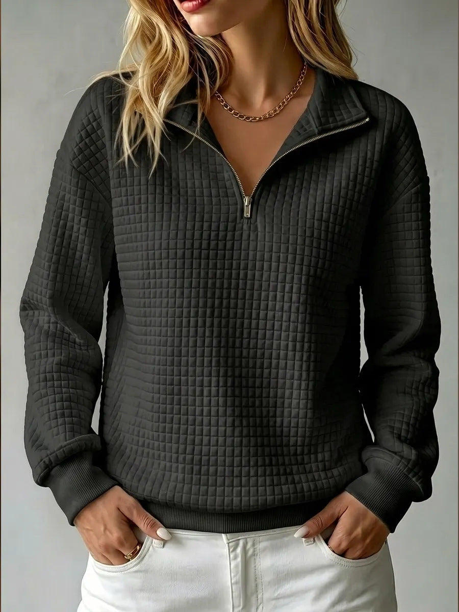 Sloane | Womens Waffle Knit Quarter Zip Sweatshirt Jumper - Black