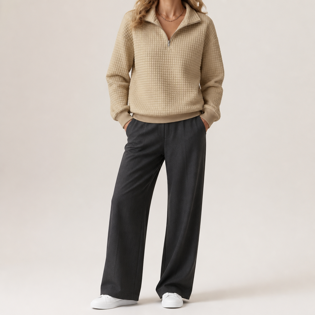 Sloane | Womens Waffle Knit Quarter Zip Sweatshirt Jumper, Camel