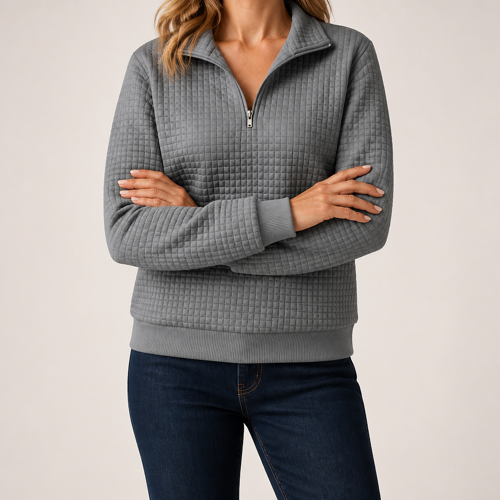 Sloane | Womens Waffle Knit Quarter Zip Sweatshirt Jumper, Dark Grey