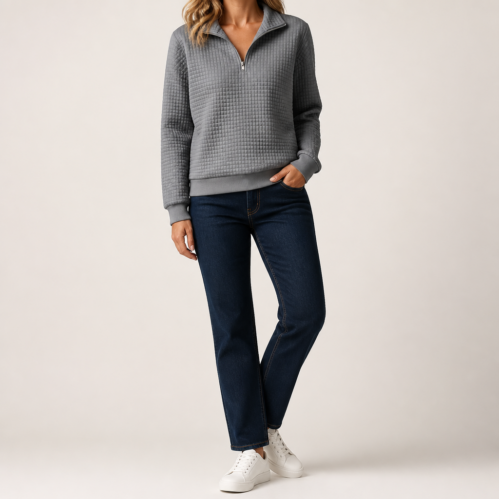 Sloane | Womens Waffle Knit Quarter Zip Sweatshirt Jumper, Dark Grey