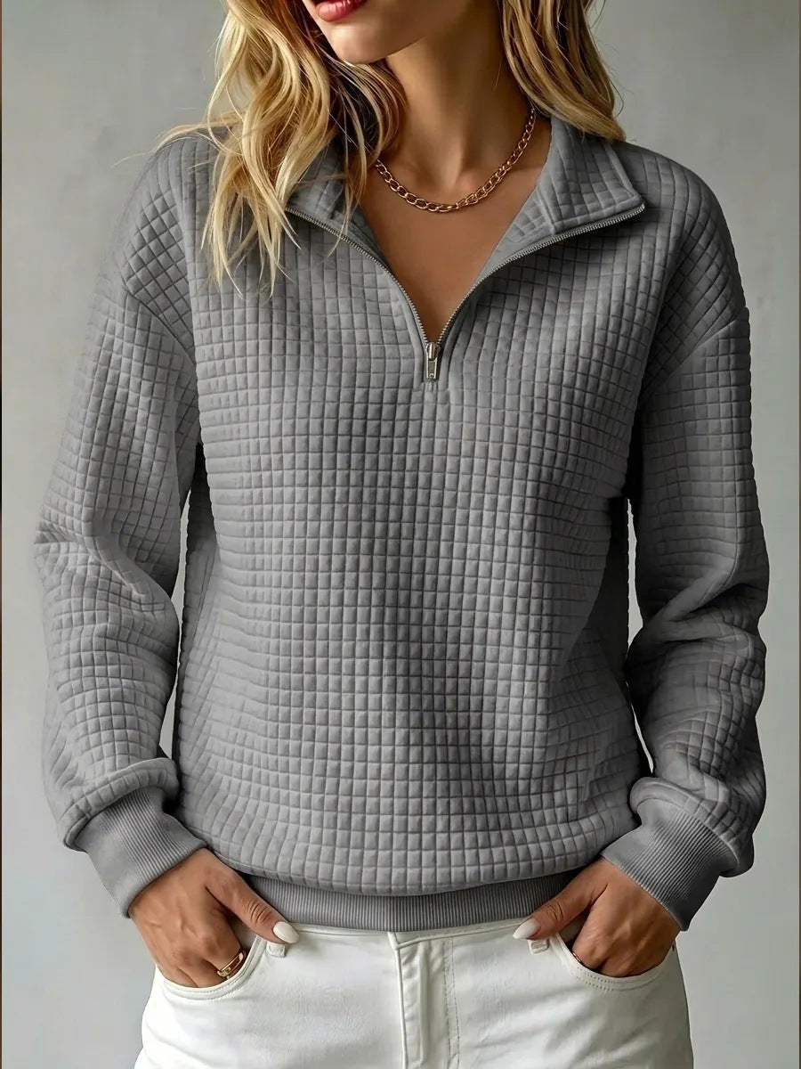 Sloane | Womens Waffle Knit Quarter Zip Sweatshirt Jumper - Dark Grey