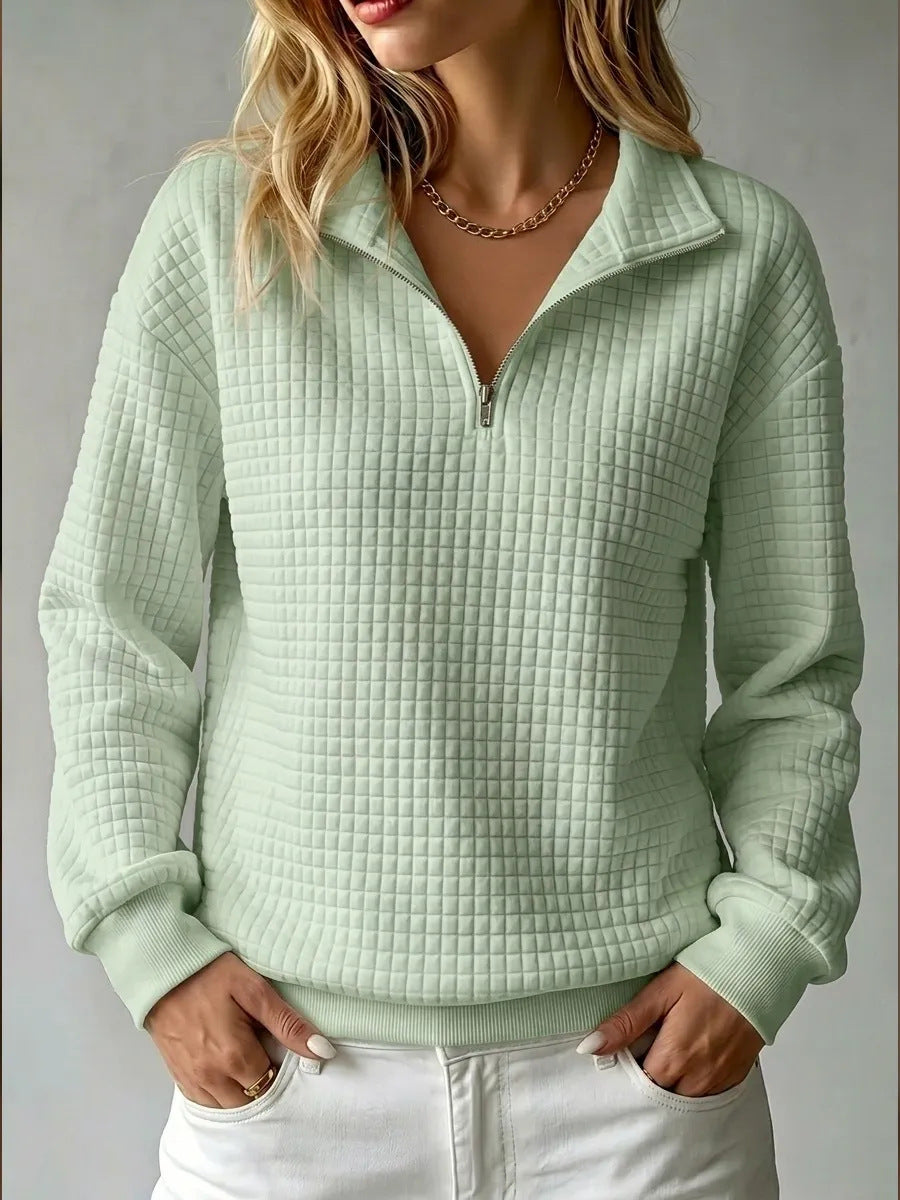 Sloane | Womens Waffle Knit Quarter Zip Sweatshirt Jumper - Light Green